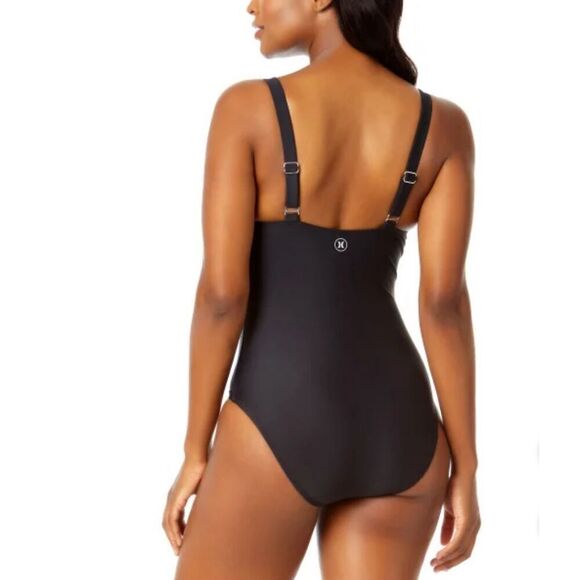HURLEY Medium One Piece Swimsuit Classic Black Adjustable Straps - Picture 3 of 13